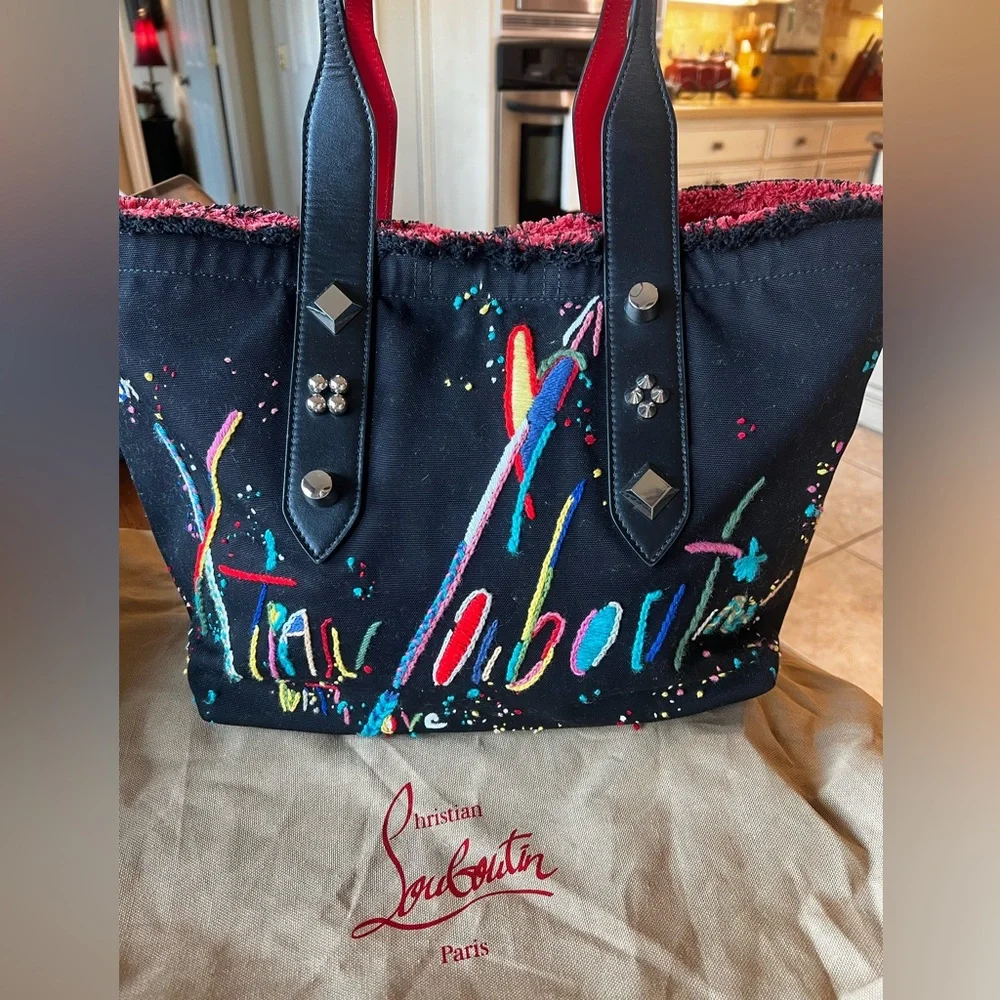 EUC Christian Louboutin Frangibus Embroidered Canvas Tote - Picture 1 of 16